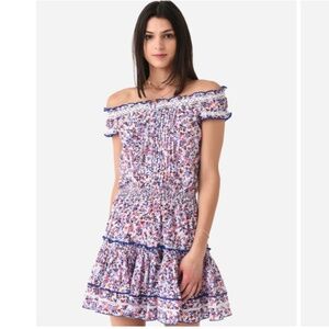 Poupette St Barth size L Alba mini dress ruffle smocked blueberry blue handmade